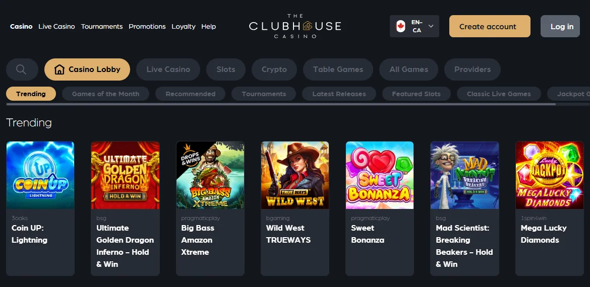 The Clubhouse Casino games